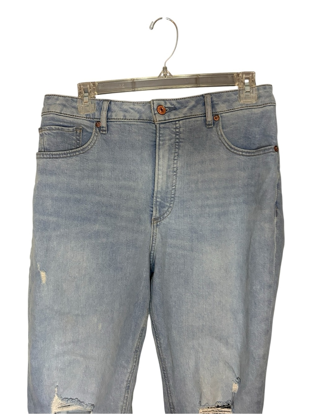 Express Curvy Mom Jeans Super High Rise Distressed Light Wash Cropped Size 10 - Picture 9 of 10